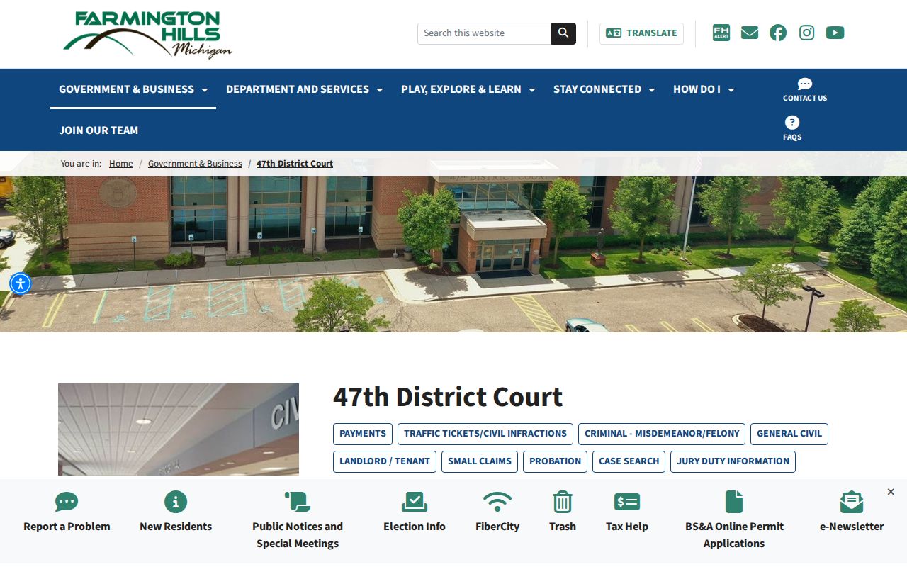Farmington Hills 47th District Court criminal records source