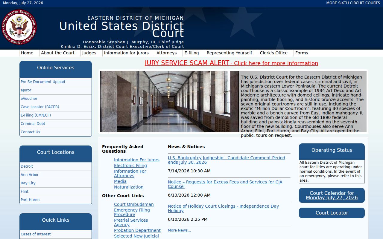 Eastern District federal criminal records for Oakland County