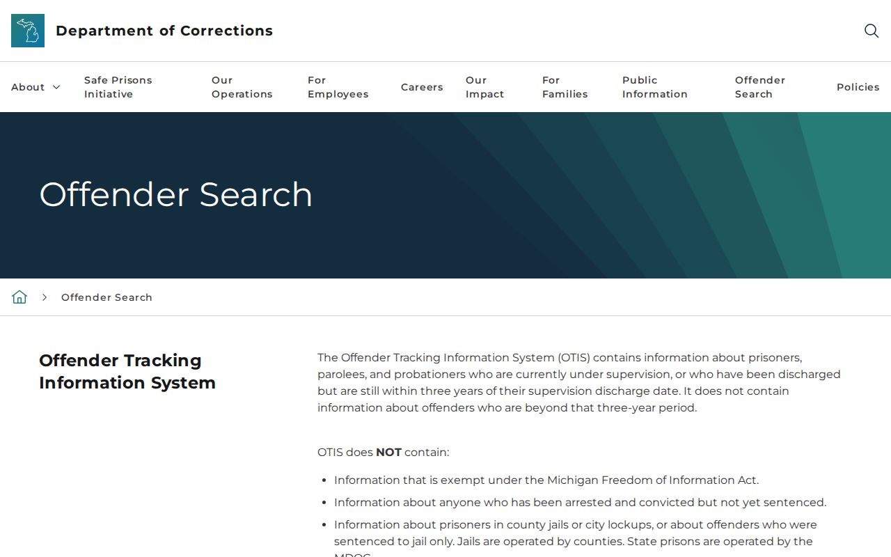 MDOC OTIS search for Oakland County corrections records