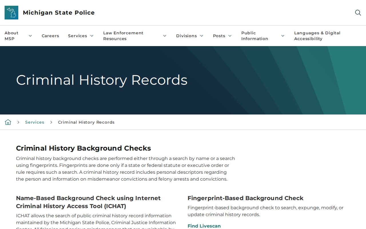 Michigan State Police Oakland County criminal history resources