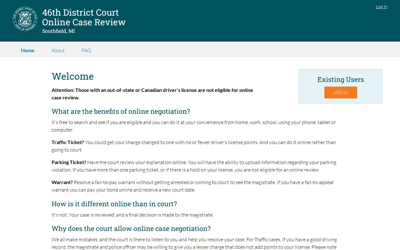 Southfield criminal records and 46th District online warrant review