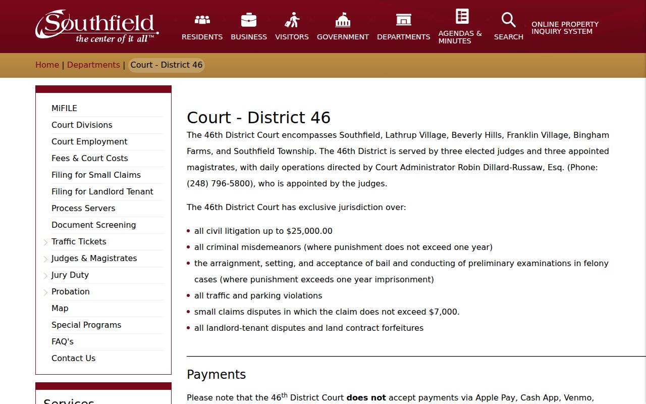 Southfield 46th District Court criminal records search