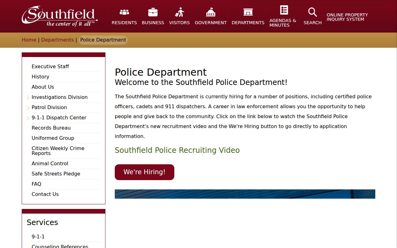 Southfield Police Department criminal records access